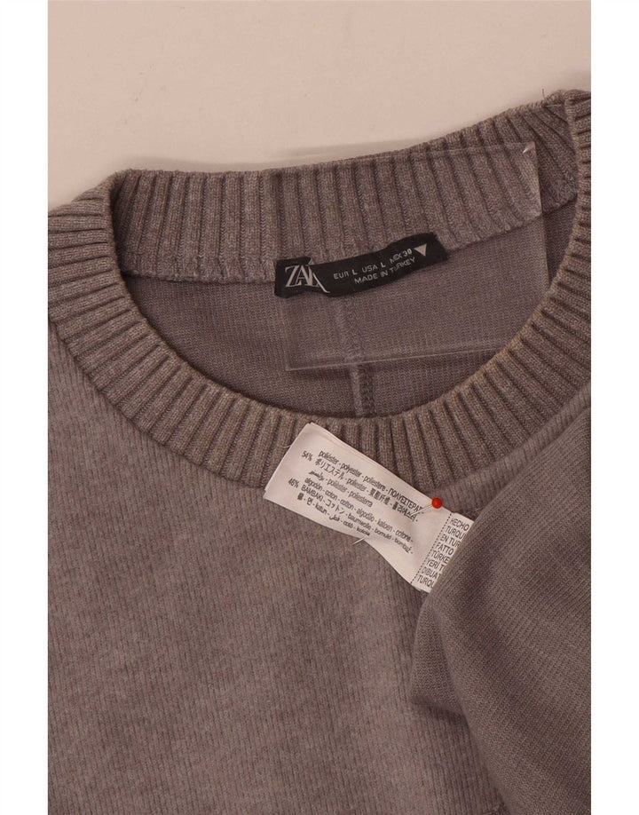 Damski sweter Zara z dekoltem w łódkę UK 16, duży, szary poliester
