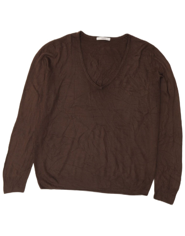 Marks & Spencer Damski sweter z dekoltem w kształcie litery V, UK 16, duży, brązowy akryl