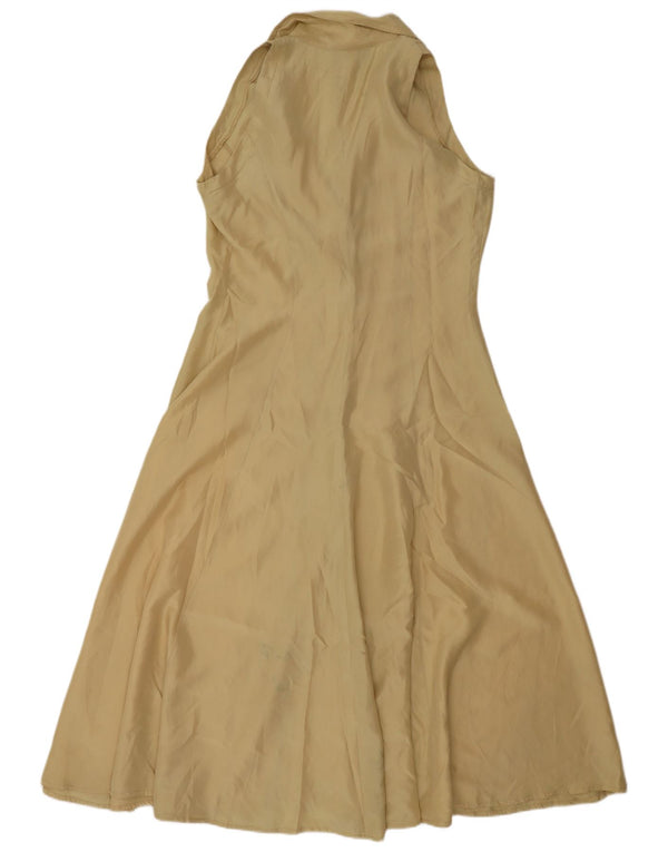 Vintage damska sukienka koszulowa bez rękawów UK 16, duża, beżowa