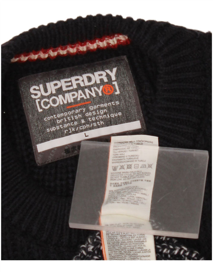 SUPERDRY Męski sweter z okrągłym dekoltem, duży granatowy Argyle/Diament