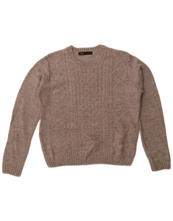 Damski sweter oversize Zara z okrągłym dekoltem UK 10, mały, szary, akrylowy