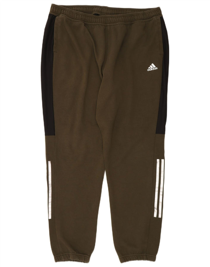 Męskie spodnie dresowe ADIDAS Joggery 2XL Khaki, poliester z blokami kolorów