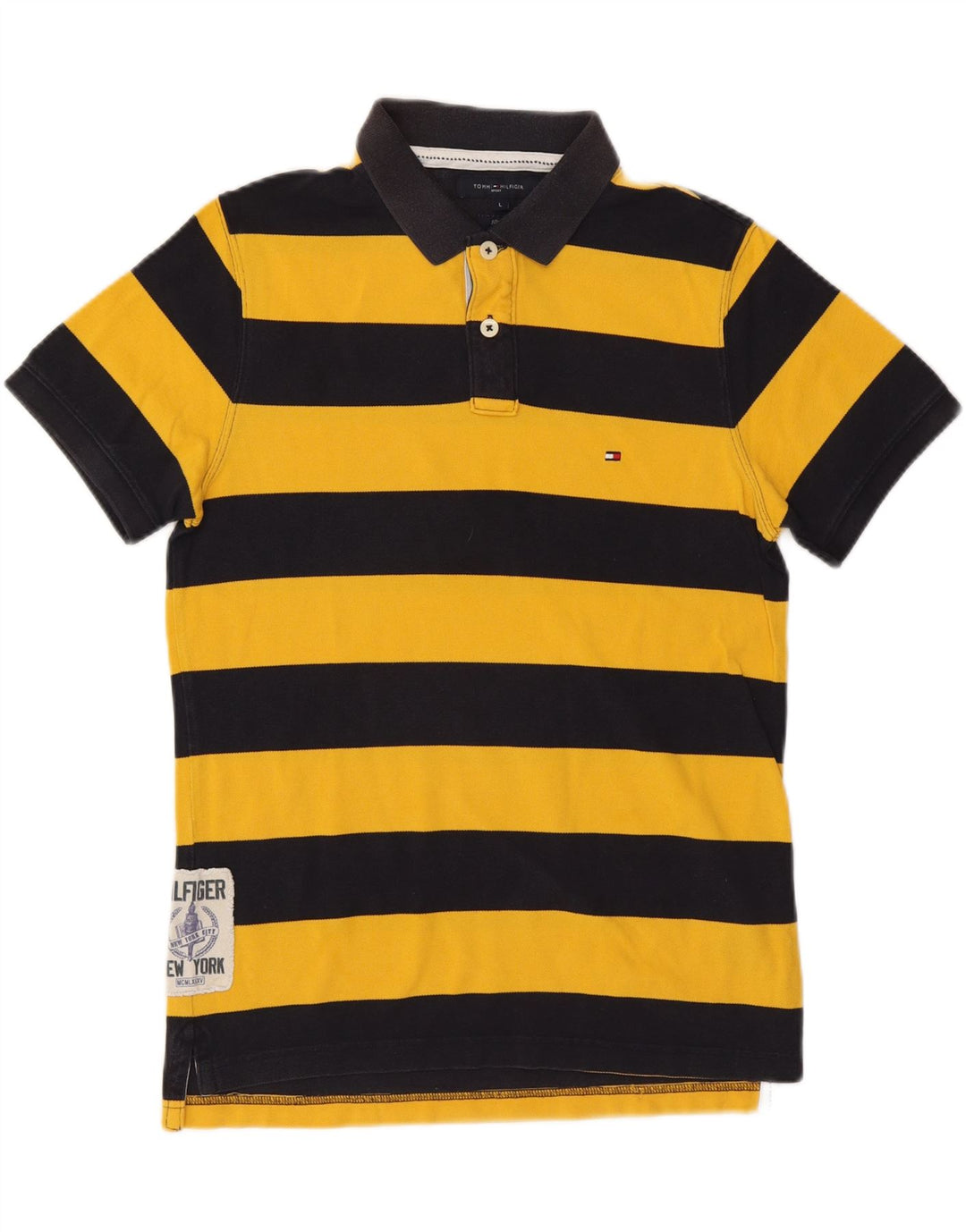Męska koszulka polo slim fit TOMMY HILFIGER, duża, żółta, bawełniana w paski