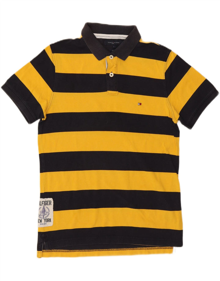 Męska koszulka polo slim fit TOMMY HILFIGER, duża, żółta, bawełniana w paski