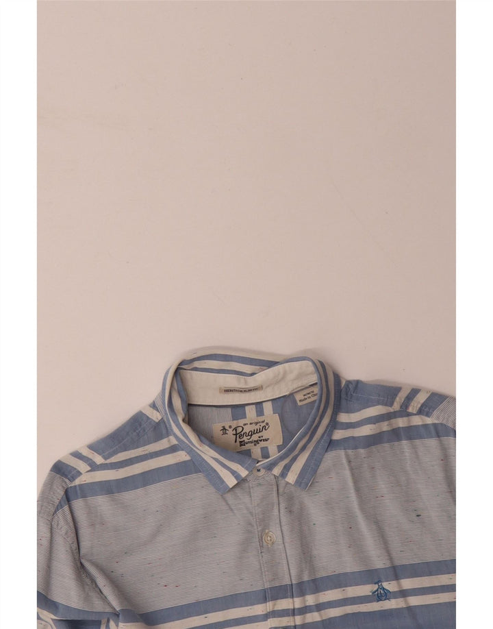 PENGUIN Męska koszula o dopasowanym kroju Heritage, bawełniana w średnie niebieskie paski