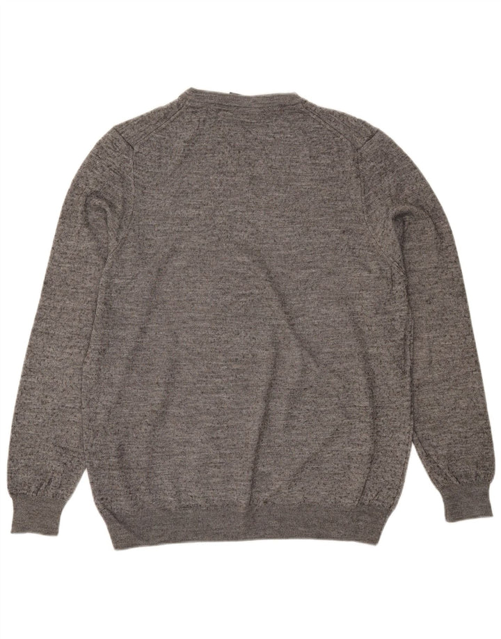 Męski sweter z dekoltem w kształcie litery V, Lyle & Scott, duży, szary, nakrapiany, z wełny merynosów
