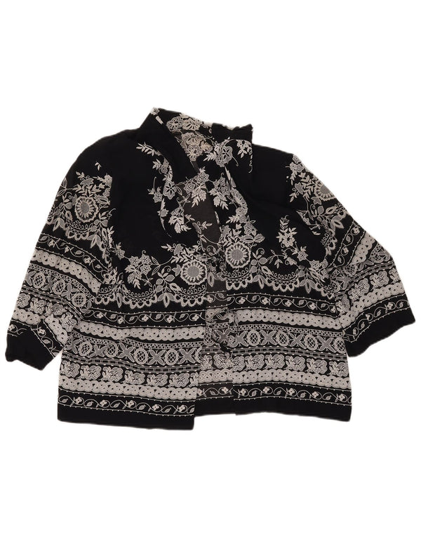 Damska bluzka koszulowa z rękawem 3/4 w stylu vintage, UK 14, średnia czarna w kwiaty