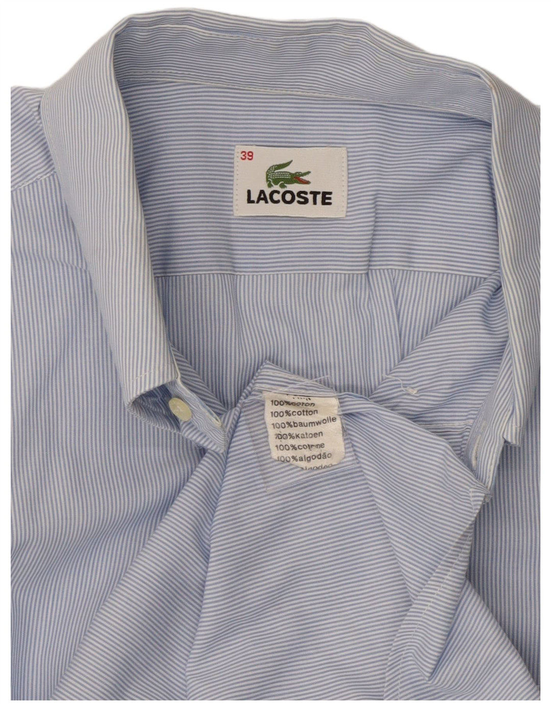Koszula męska z krótkim rękawem Lacoste, rozmiar 39, bawełniana w średnie niebieskie prążki