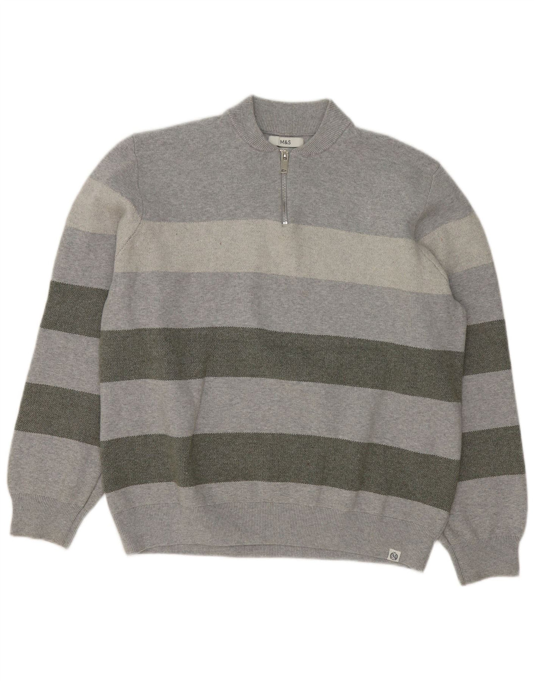 Marks & Spencer Męski sweter z zamkiem błyskawicznym 2XL, szary, bawełniany w paski