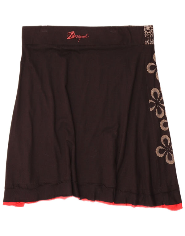 Desigual damska spódnica w kształcie litery A XL W34 czarna bawełniana w kwiaty