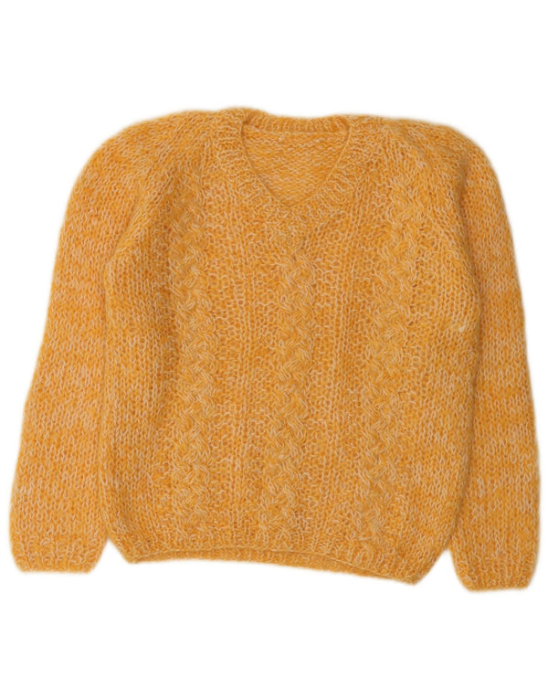 Sweter damski w stylu vintage z dekoltem w kształcie litery V, UK 14, średni żółty