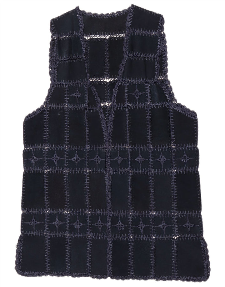 Damska zamszowa kamizelka w stylu vintage UK 14, średni granatowy patchwork