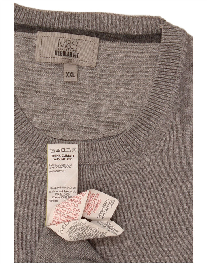 Marks & Spencer Męski sweter z okrągłym dekoltem o regularnym kroju, 2XL, szary, bawełniany