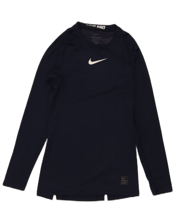 Męska koszulka Nike Dri Fit z długim rękawem, mała, granatowa, poliestrowa