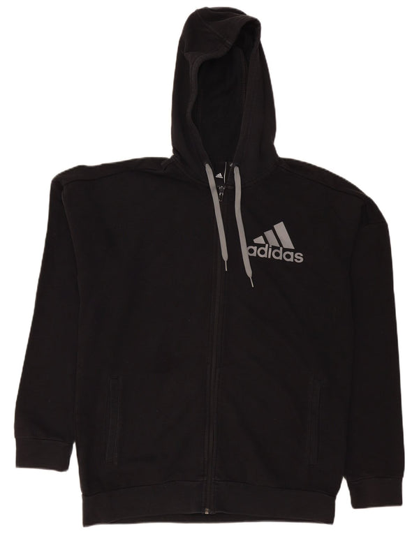 Męski sweter Adidas z grafiką i zamkiem błyskawicznym, duży, czarny, bawełniany