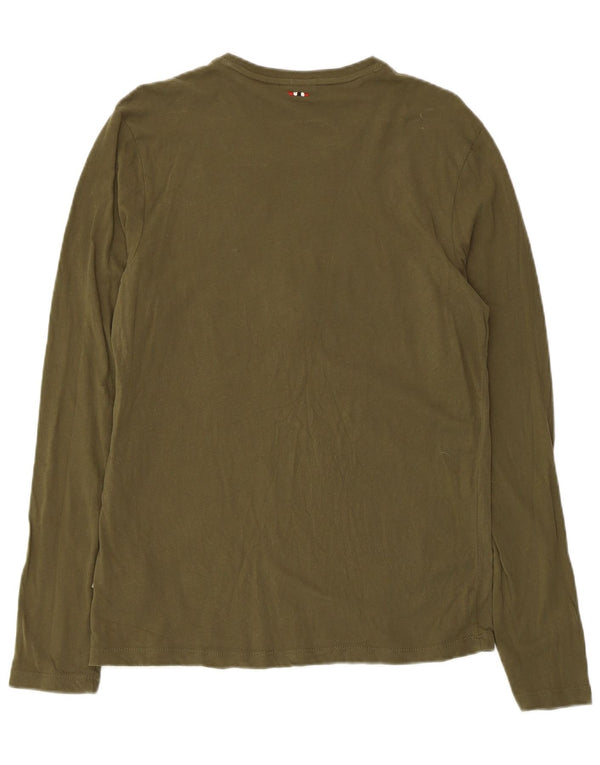 Męski top Napapijri Geographic Graphic z długim rękawem, bawełniany w kolorze khaki