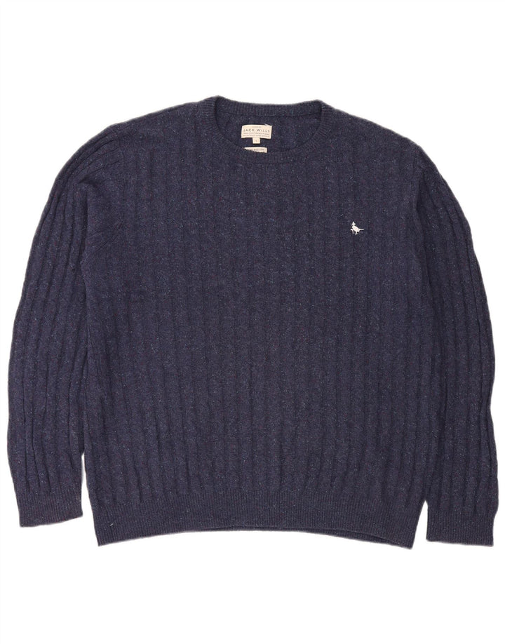 JACK WILLS Męski sweter z okrągłym dekoltem, duży, granatowy, nakrapiany