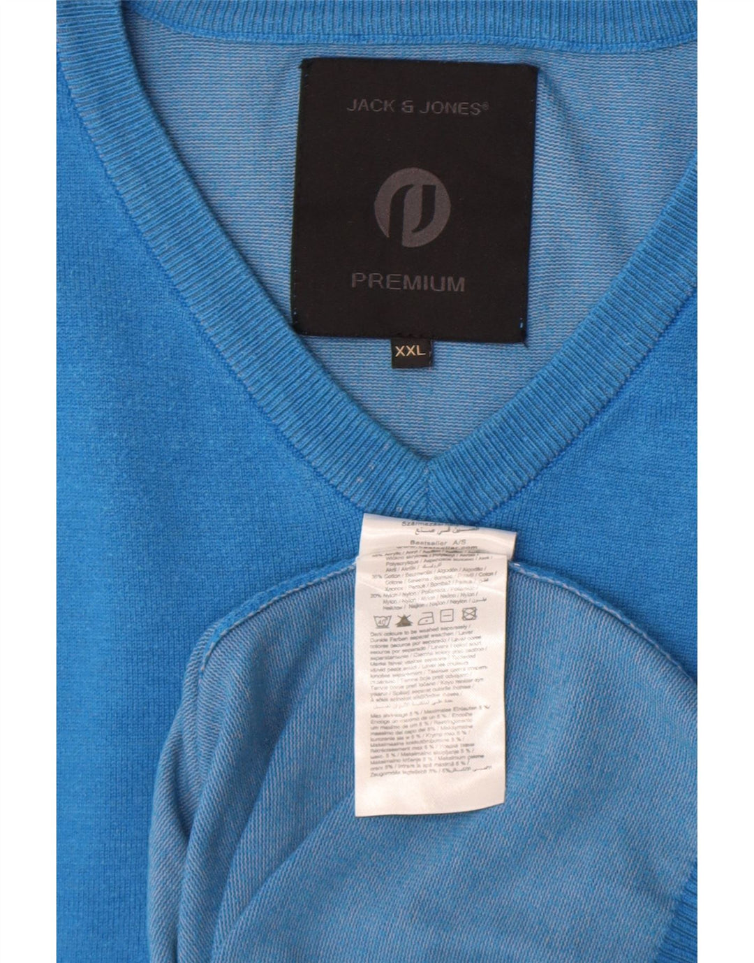 Jack & Jones Mens V-Neck Jumper Sweater 2XL Blue Acrylic