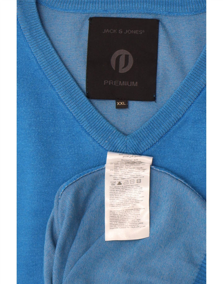 Jack & Jones Mens V-Neck Jumper Sweater 2XL Blue Acrylic