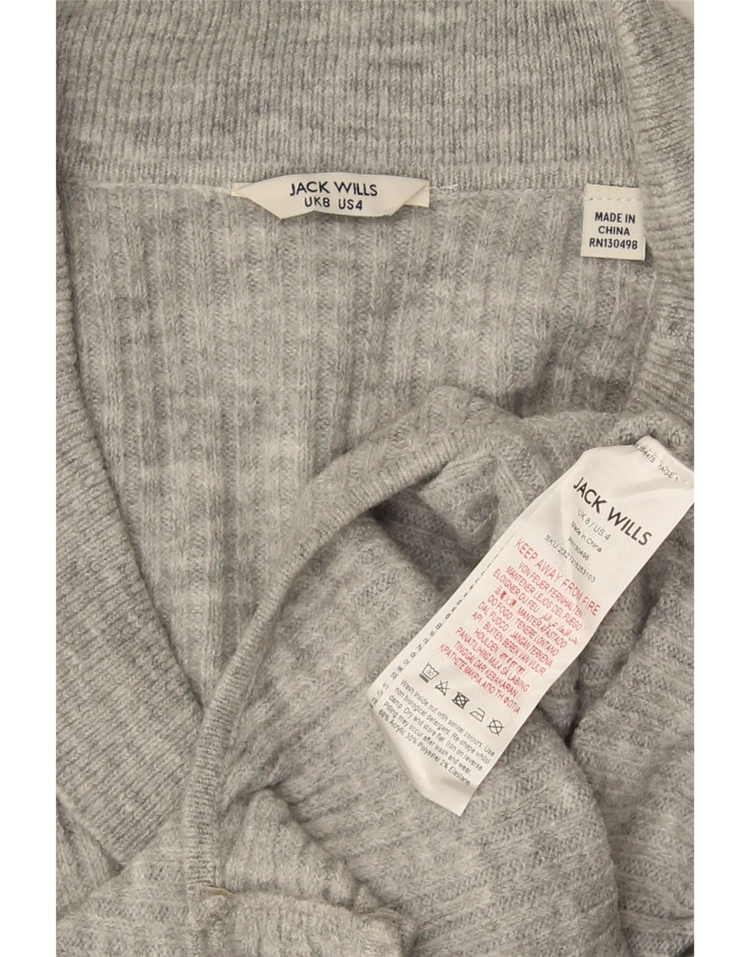 Damskie body z długim rękawem Jack Wills UK 8, małe, szare, akrylowe