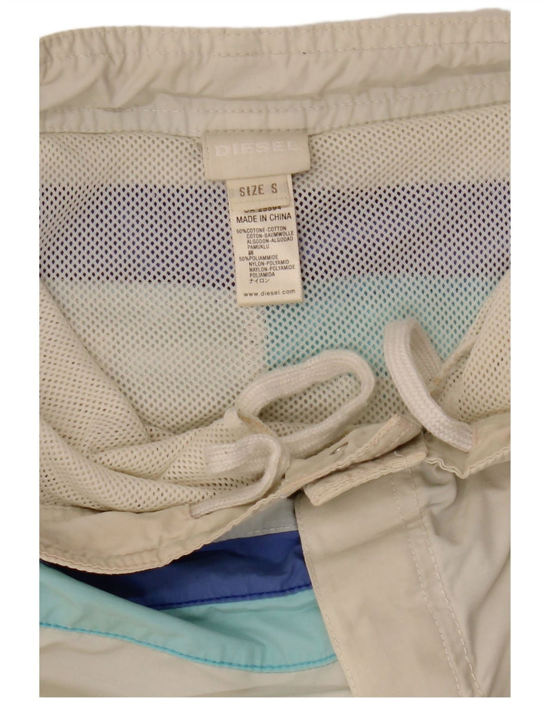 Męskie spodenki kąpielowe DIESEL, małe, bawełniane w złamane białe paski