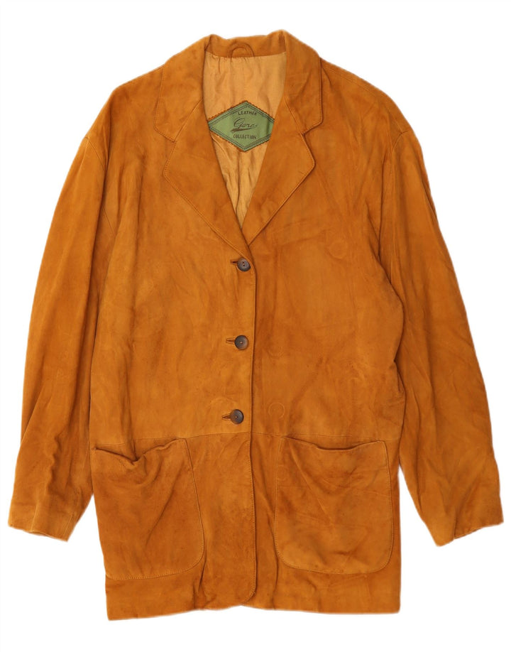 Vintage damska marynarka skórzana zapinana na 3 guziki UK 14, średnia brązowa skóra