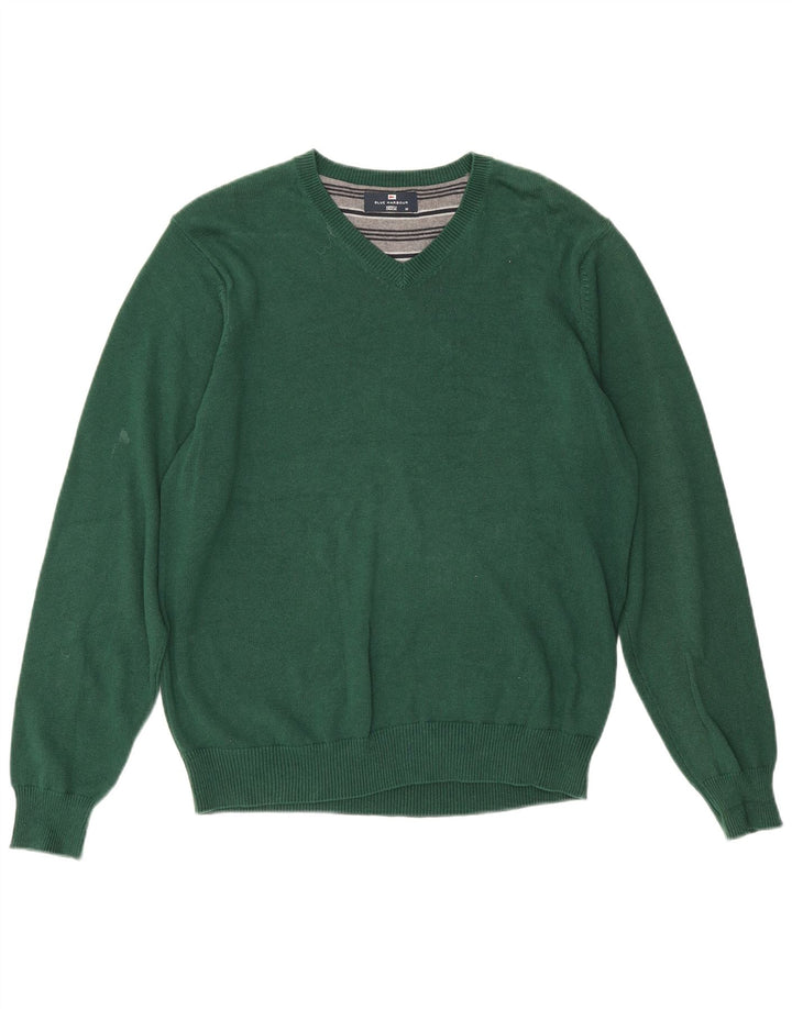 Marks & Spencer Męski sweter z dekoltem w kształcie litery V, niebieski, zielony, bawełniany