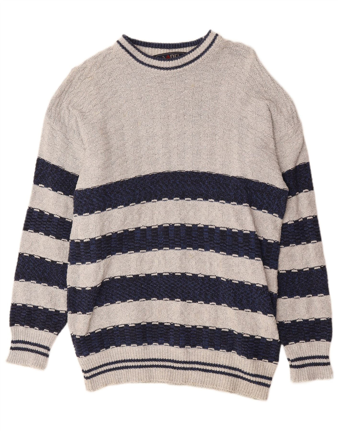 Męski sweter z okrągłym dekoltem w stylu vintage, średnioszary, blok kolorów