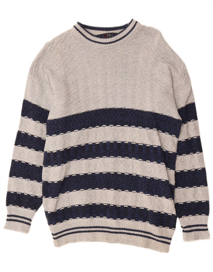Męski sweter z okrągłym dekoltem w stylu vintage, średnioszary, blok kolorów
