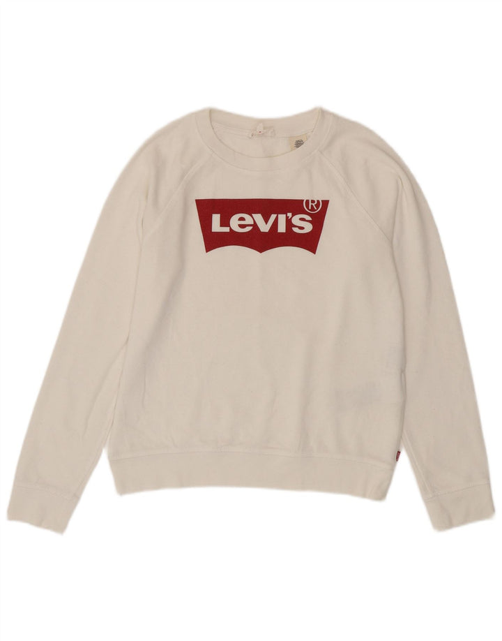 Damski sweter oversize Levi's z grafiką UK 10, mały, biały, bawełniany