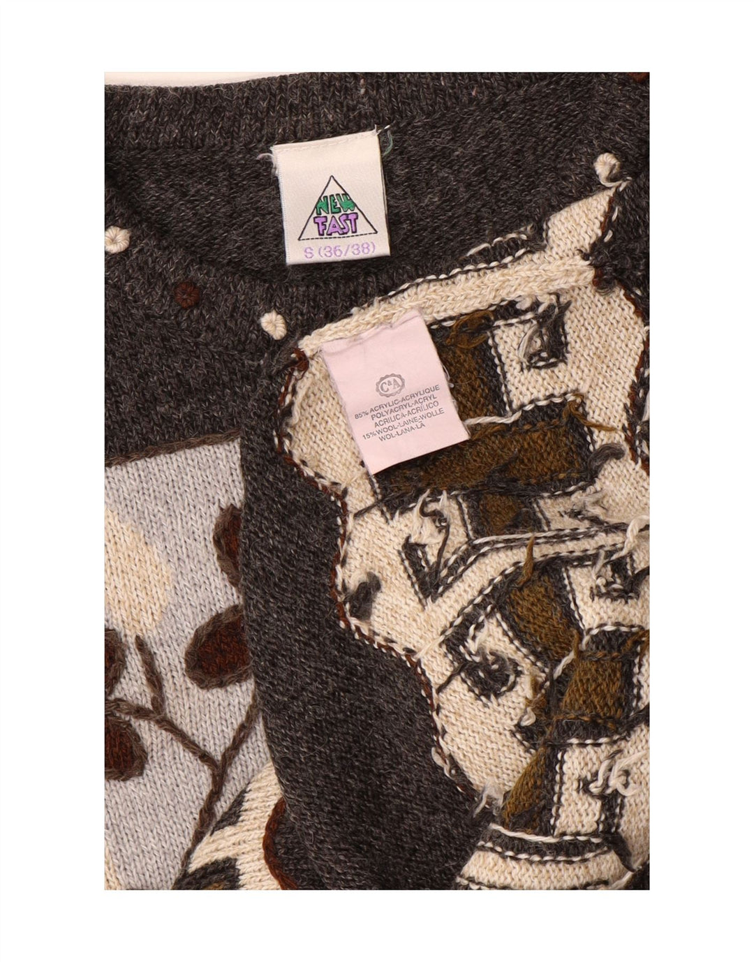 Damski sweter C&A z okrągłym dekoltem, EU 36/38, mały, szary, geometryczny