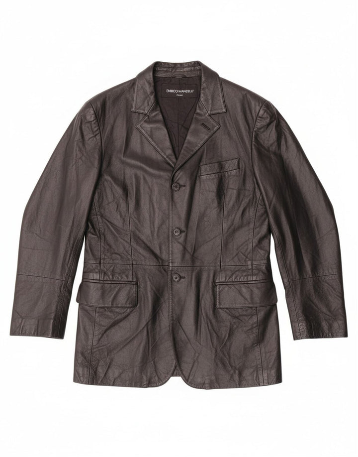 ENRICO MANDELLI Mens Milano Leather Jacket IT 48 Medium Black Leather