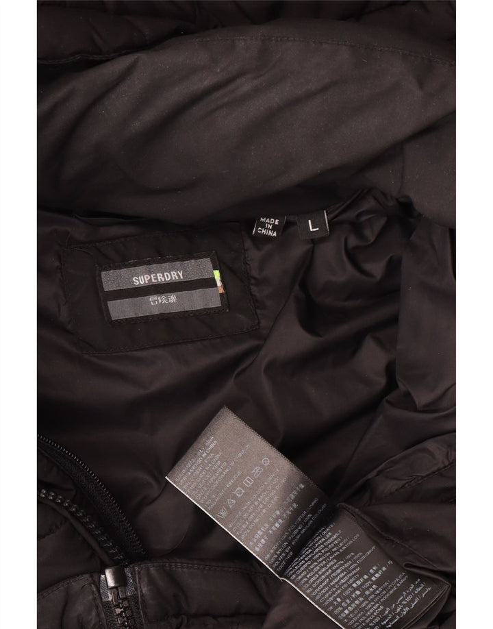 Męska ocieplana kurtka z kapturem Superdry, duża, czarna, z poliestru