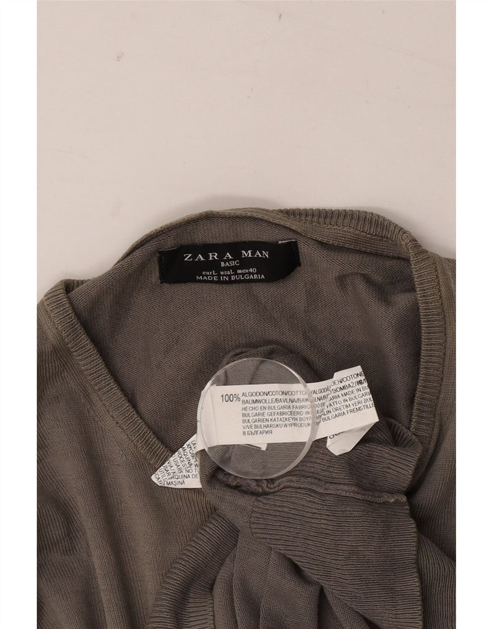 Męski sweter Zara z okrągłym dekoltem, duży, szary, bawełniany