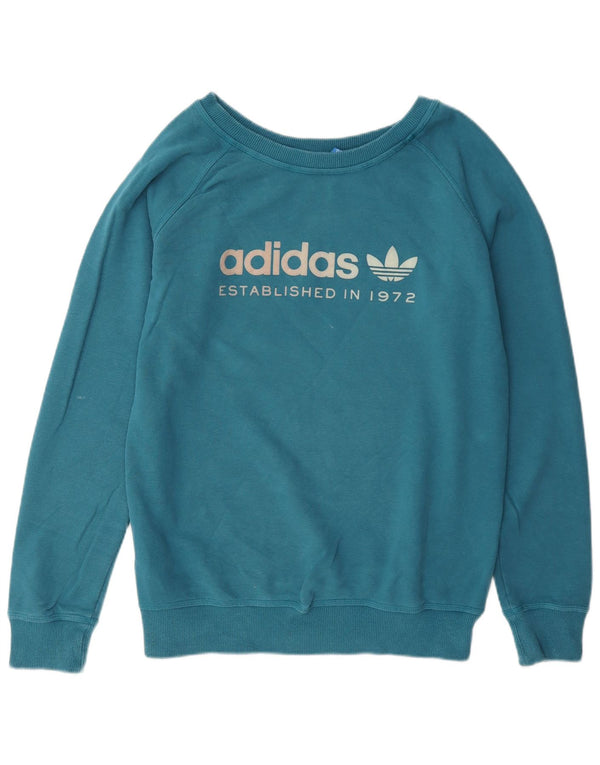 Damska bluza Adidas Graphic Jumper UK 16, duża niebieska bawełna