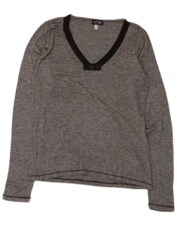 Top damski Armani Jeans z długim rękawem UK 12, średnioszary, wiskoza w prążki