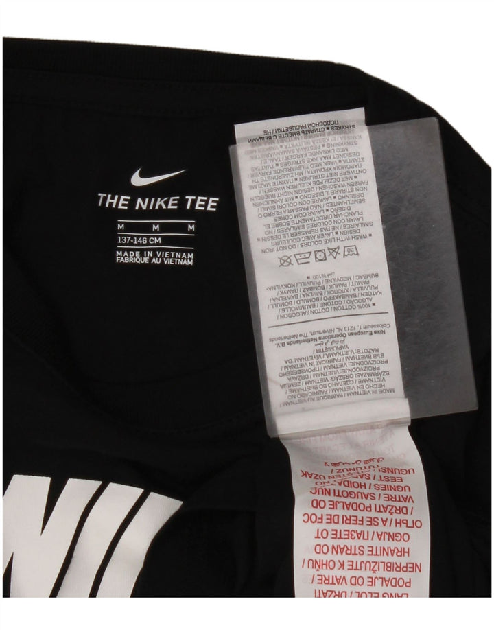 Dziewczęcy krótki top NIKE z grafiką, długim rękawem, 10-11 lat, średni czarny, bawełniany