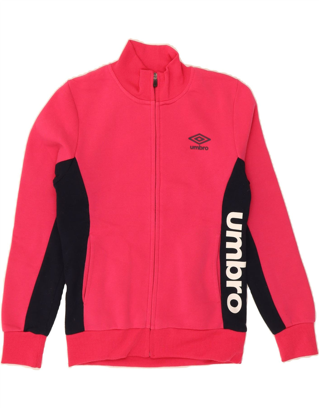 UMBRO Womens Graphic Tracksuit Top Jacket UK 14 Medium Pink Colourblock Vintage Umbro and Second-Hand Umbro from Messina Hembry 