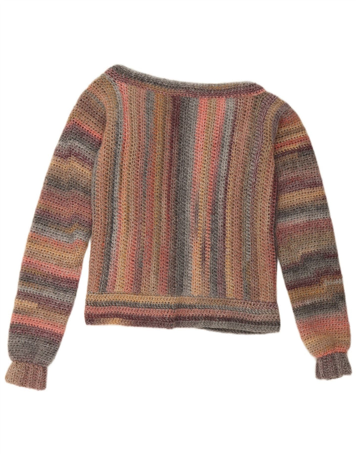 Vintage damski sweter rozpinany UK 14 w średnie, wielokolorowe paski
