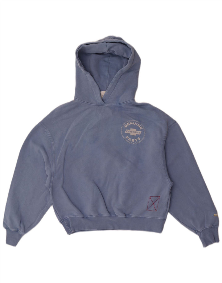 Damski sweter oversize z kapturem Pull & Bear z grafiką, UK 6 XS, niebieski, bawełniany