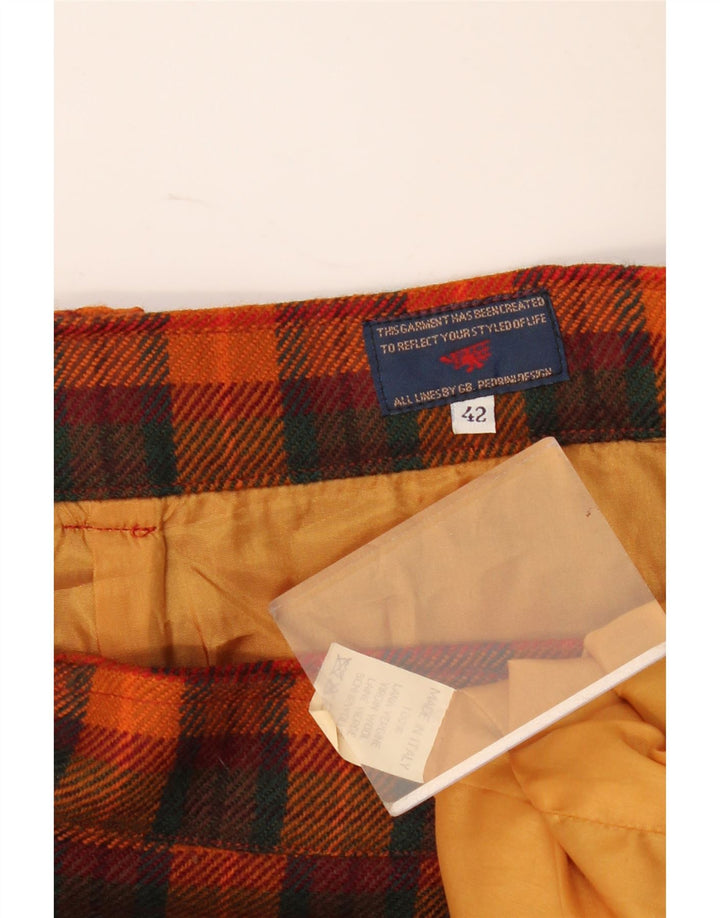 Vintage damska spódnica kopertowa IT 42 Medium W28 Pomarańczowa wełniana kratka