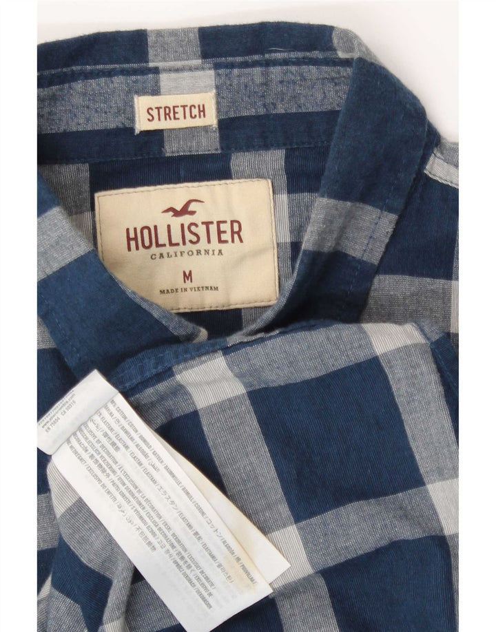 Koszula męska Hollister ze stretchem, średnia, granatowa, bawełniana w kratkę