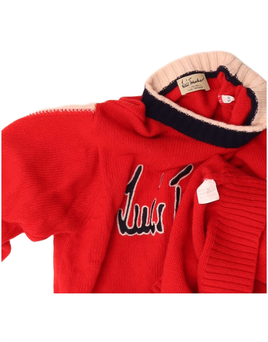 Damski sweter Luis Trenker z graficznym dekoltem w łódkę IT 50 XL, czerwona wełna