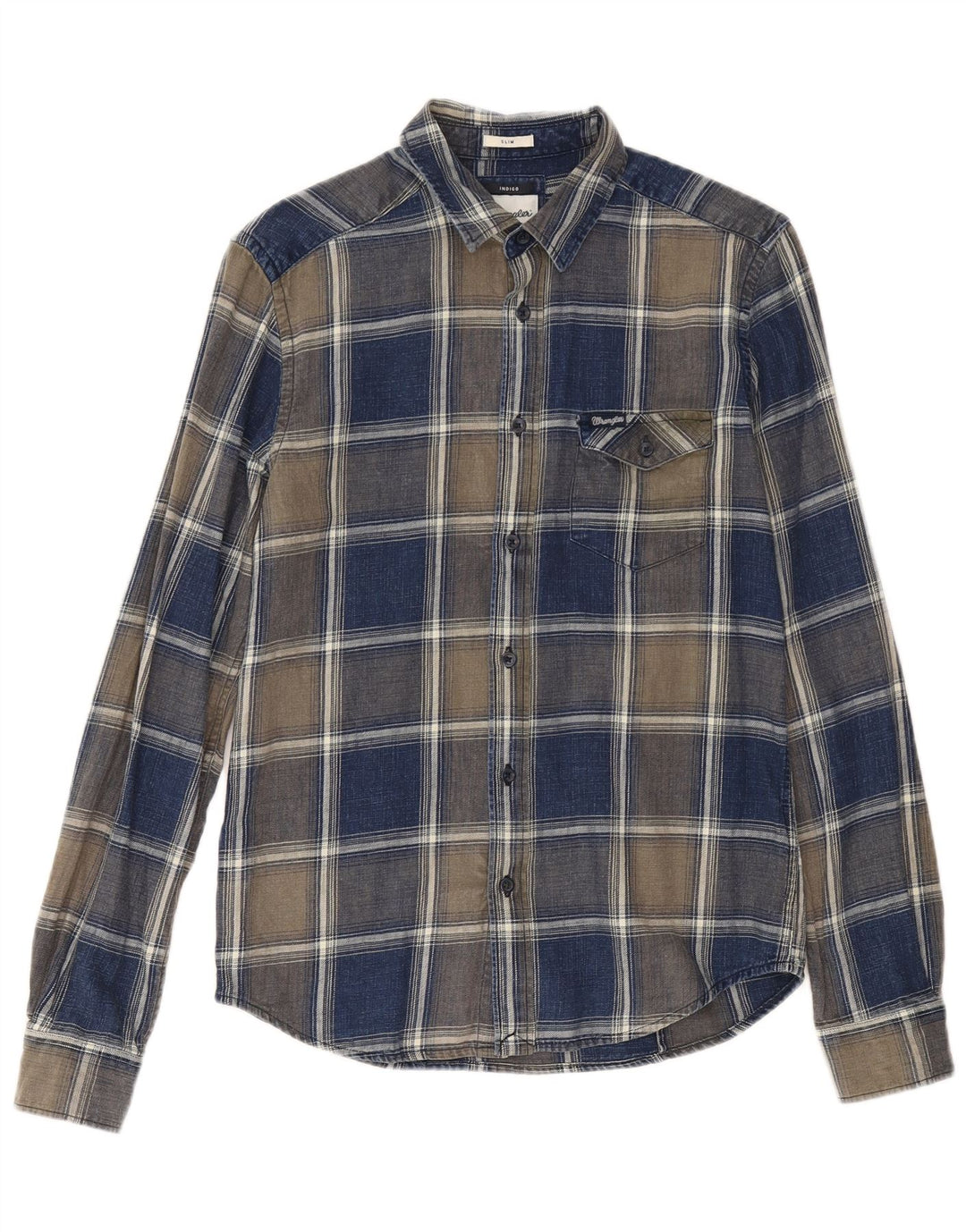 Wrangler Męska koszula flanelowa w kratkę w kolorze indygo, w małą granatową kratkę