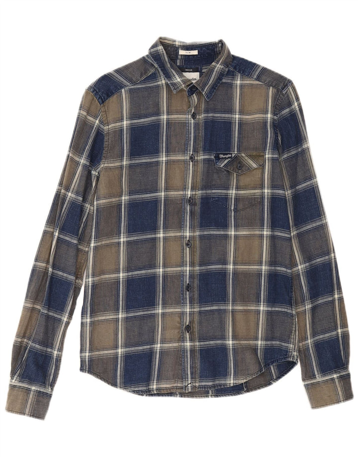 Wrangler Męska koszula flanelowa w kratkę w kolorze indygo, w małą granatową kratkę