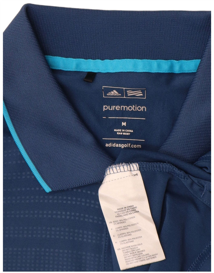 Męska koszulka polo Adidas, średnia, granatowa, poliestrowa w paski