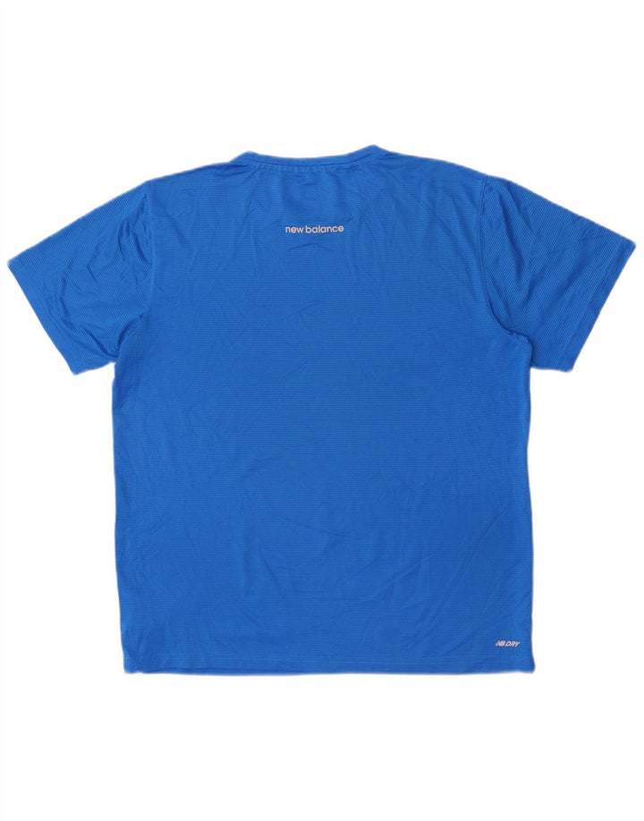 T-shirt męski New Balance Top, średni niebieski, poliester w prążki