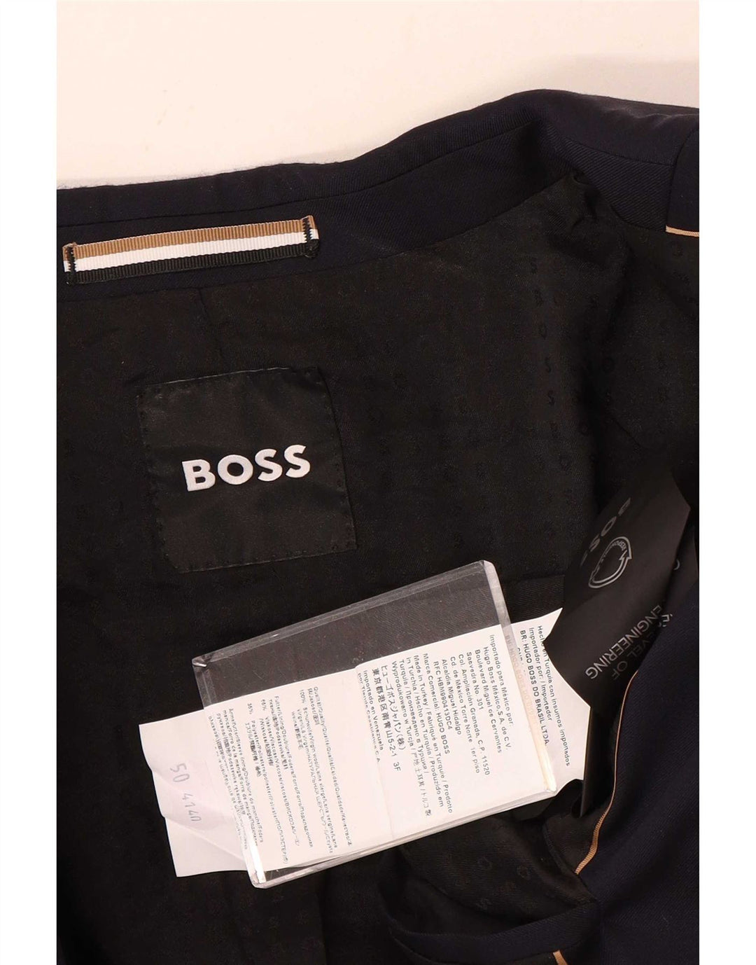 Męska marynarka zapinana na 2 guziki Hugo Boss EU 50, duża granatowa wełna
