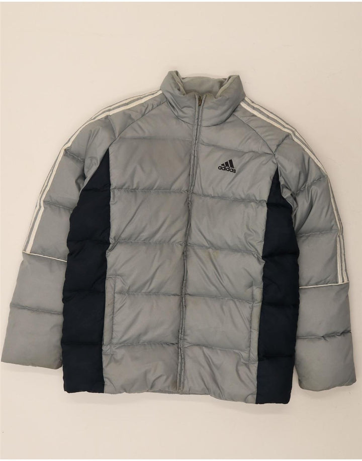 Adidas Męska luźna wyściełana kurtka UK 36 Mały szary poliester z blokami kolorów