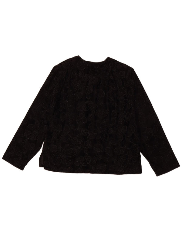 Bluzka damska z długim rękawem VINTAGE Top UK 16, duża, czarna, w kwiaty